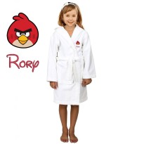 Red Bird Cartoon Design & Custom Name Embroidery on Kids Hooded Bathrobe